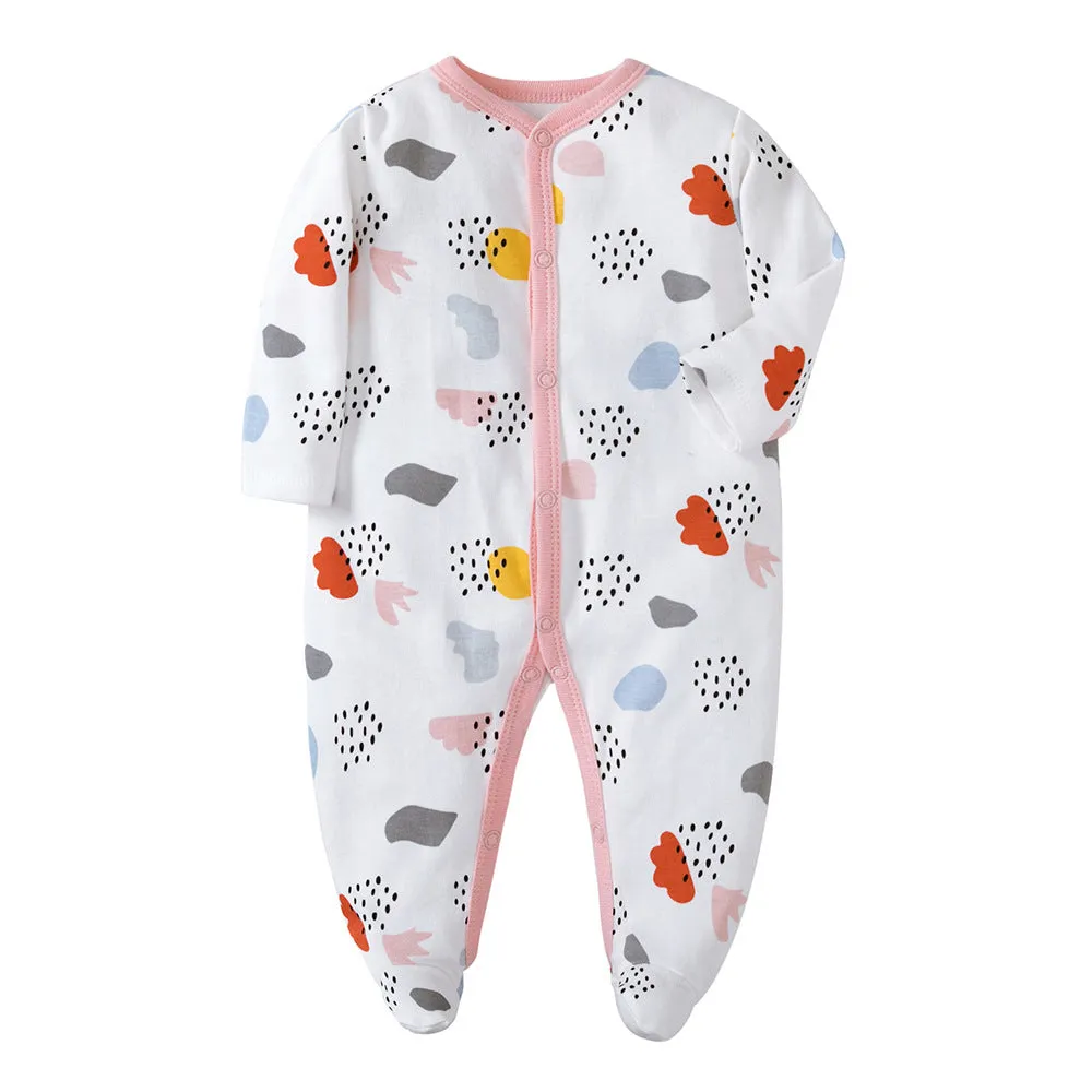 0-12M 3pk Baby Girl Cotton Long Sleeve Footed Onesie