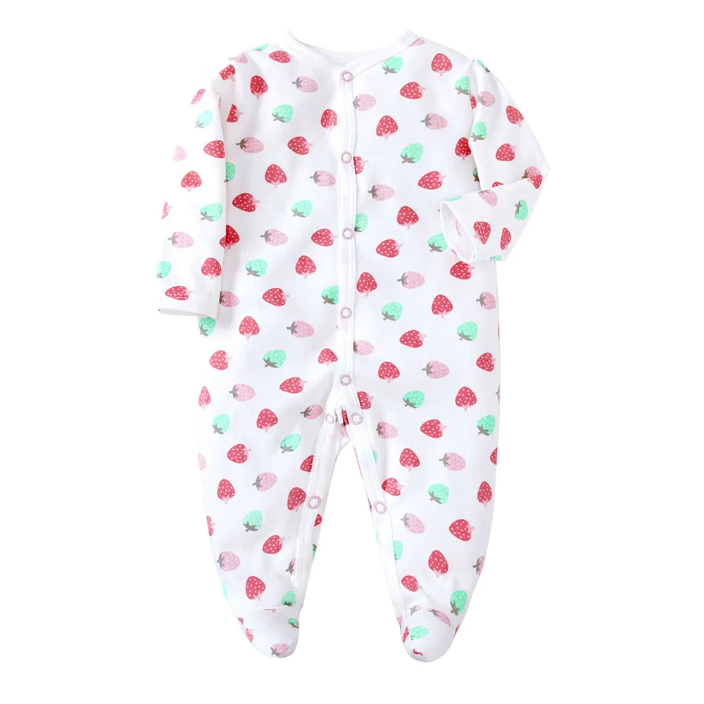 0-12M 3pk Baby Girl Cotton Long Sleeve Footed Onesie