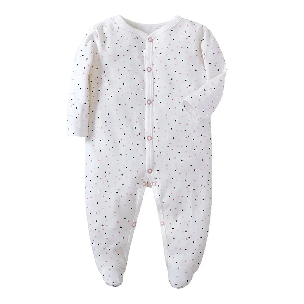 0-12M 3pk Baby Girl Cotton Long Sleeve Footed Onesie