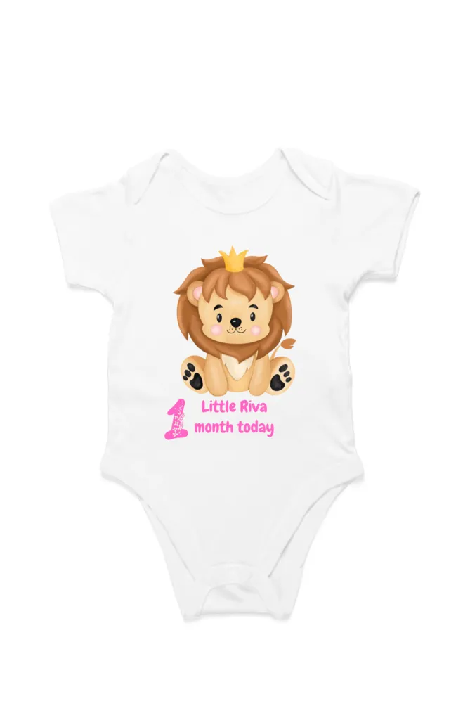 1 Month Celebration : Customised Lion Baby Romper Printed For Your Baby Girl's Monthly Milestone