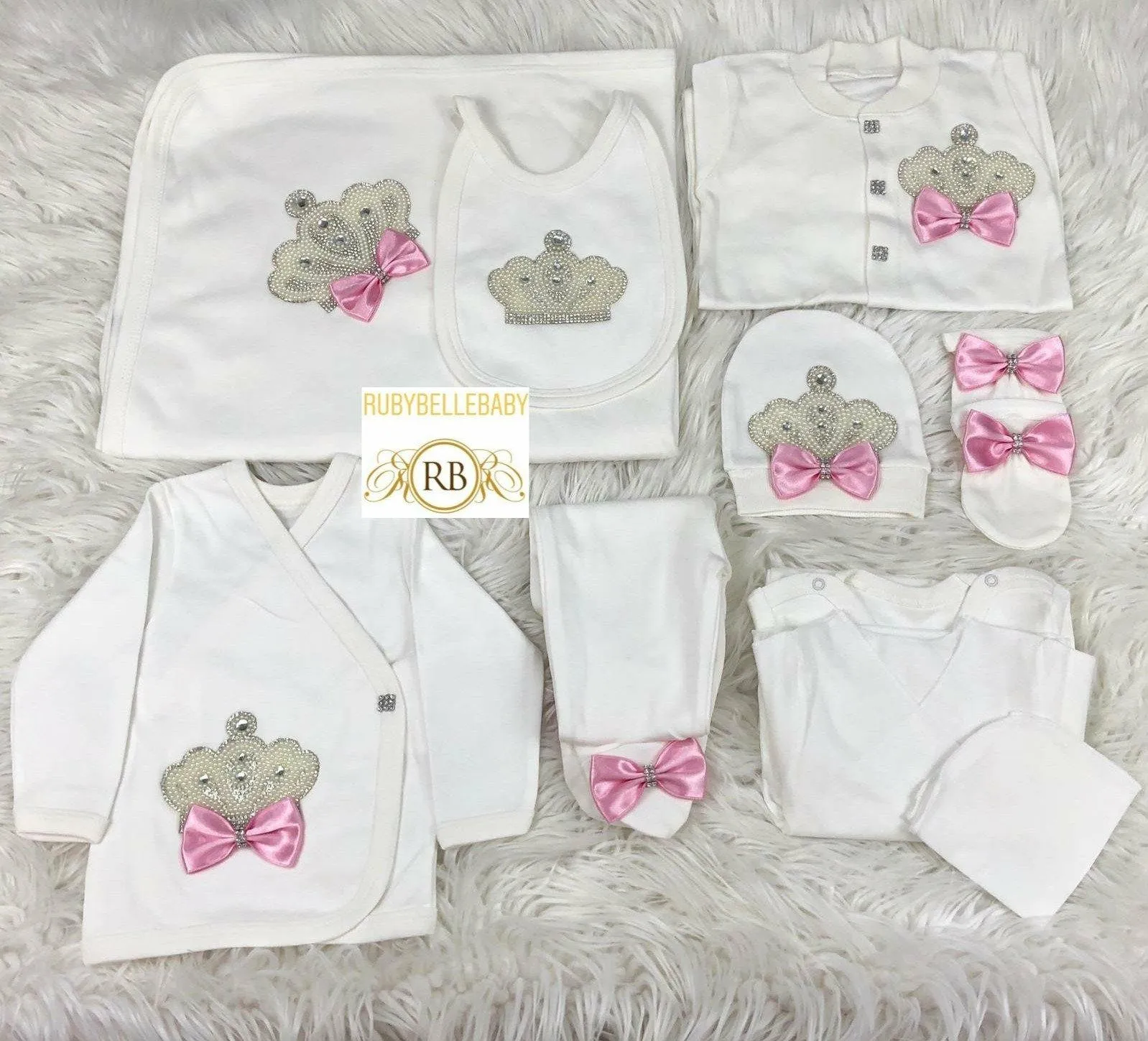 10pcs Jeweled Set - White/Pink