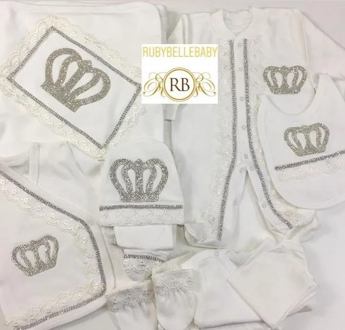 10pcs Newborn Baby Boy Outfit Set - White