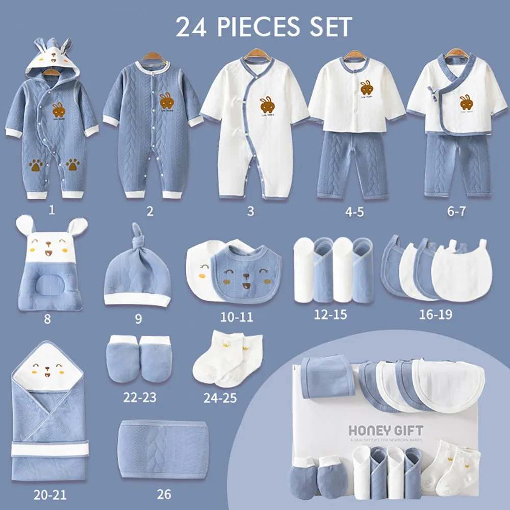 26pcs Blue Hunny Bunny , New born Baby Girl/Boy Gift Hamper all Season wear Clothes Gift Hamper Box, (0-6months)