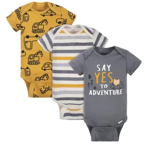 3-Pack Baby Boys Construction Trucks Short Sleeve Onesies® Bodysuits