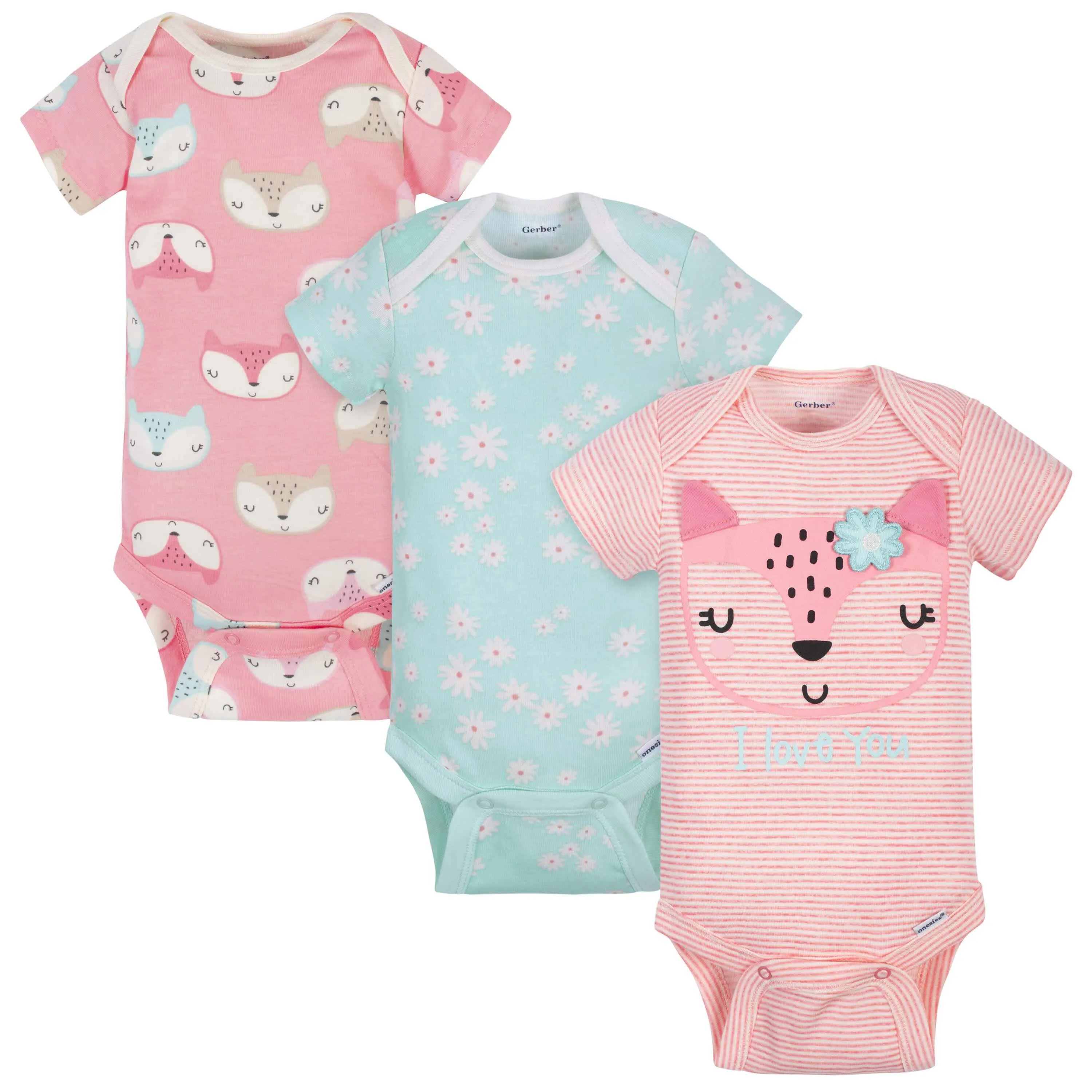 3-Pack Baby Girls Fox Short Sleeve Onesies® Bodysuits