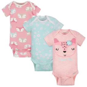 3-Pack Baby Girls Fox Short Sleeve Onesies® Bodysuits