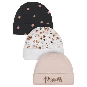 3-Pack Baby Girls Princess Organic Caps