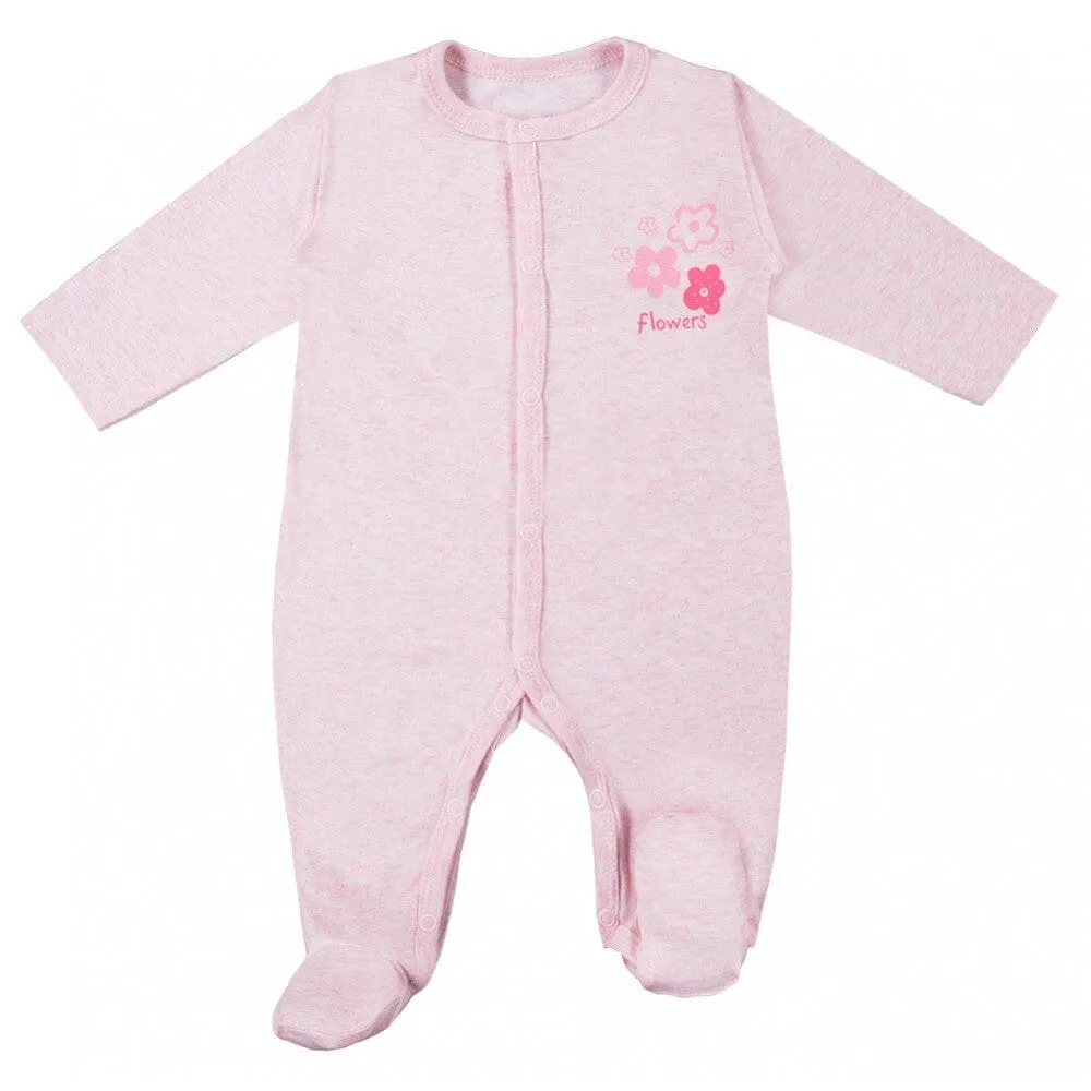 3 Pack Early Baby Footed Sleepsuits, Flowers - Pink