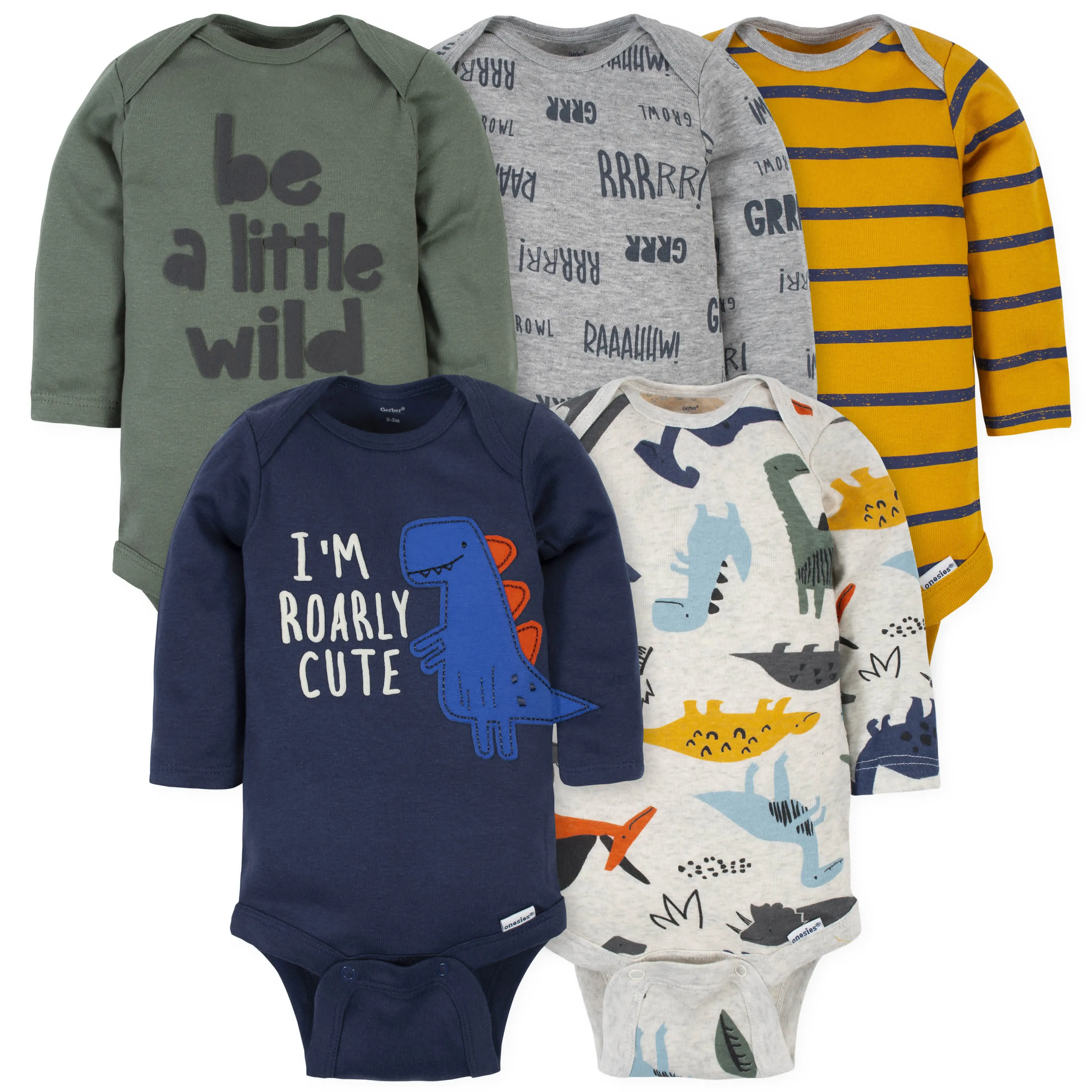 5-Pack Baby Boys Dino Long Sleeve Onesies® Bodysuits