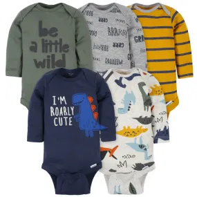5-Pack Baby Boys Dino Long Sleeve Onesies® Bodysuits