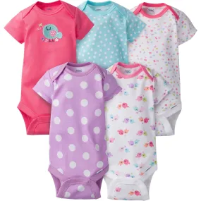 5-Pack Baby Girls Birdie Short Sleeve Onesies® Bodysuits