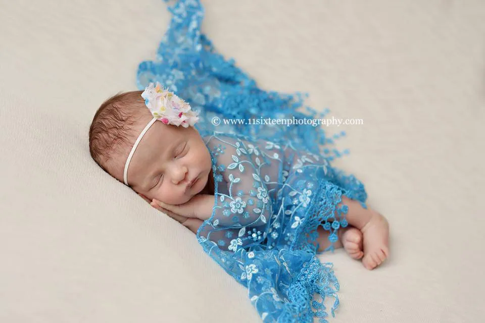 Aqua Blue Tassels Lace Newborn Baby Wrap Layer
