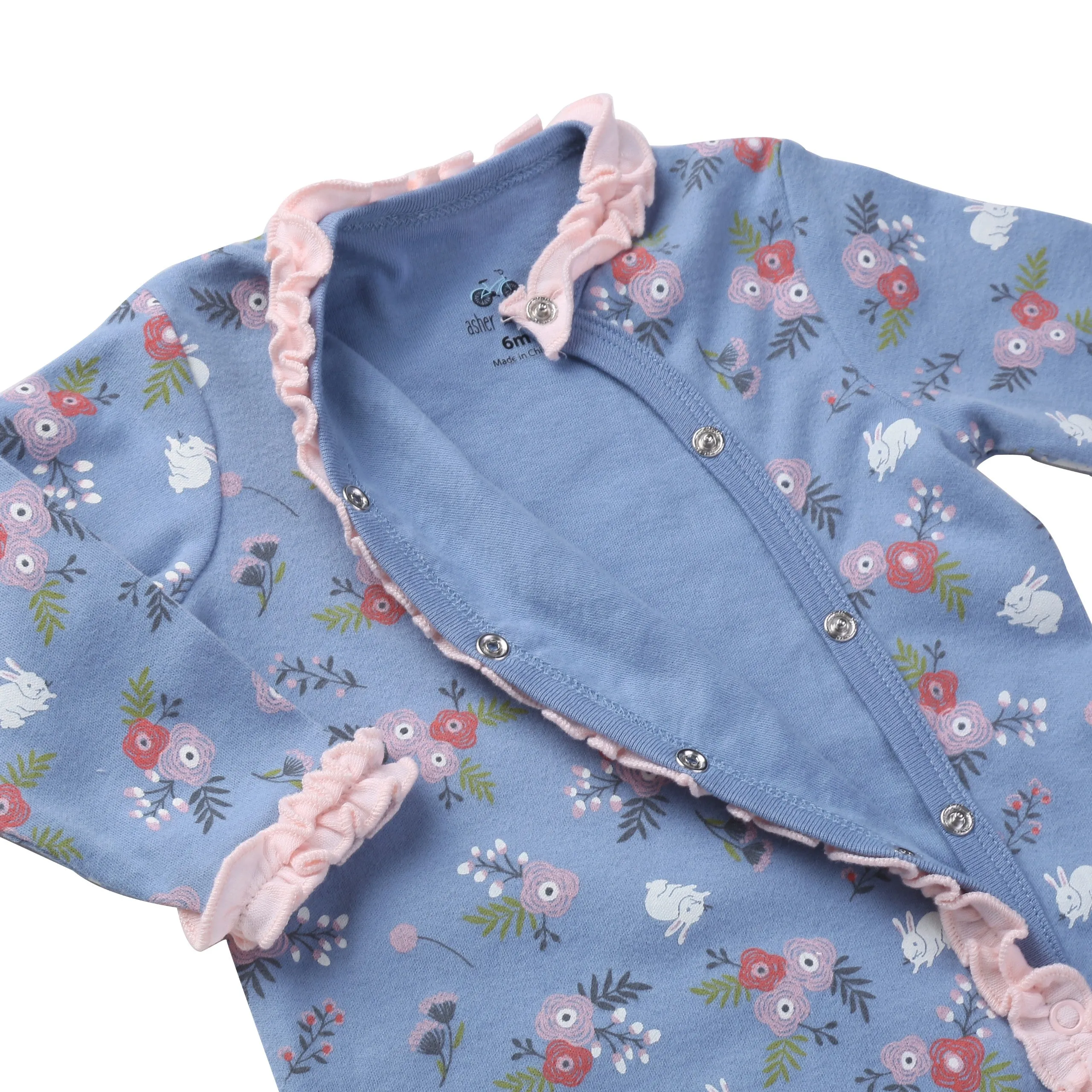 Asher & Olivia Baby Girl Twin Outfits Footed Pajamas Gift Set Side Snap Footies