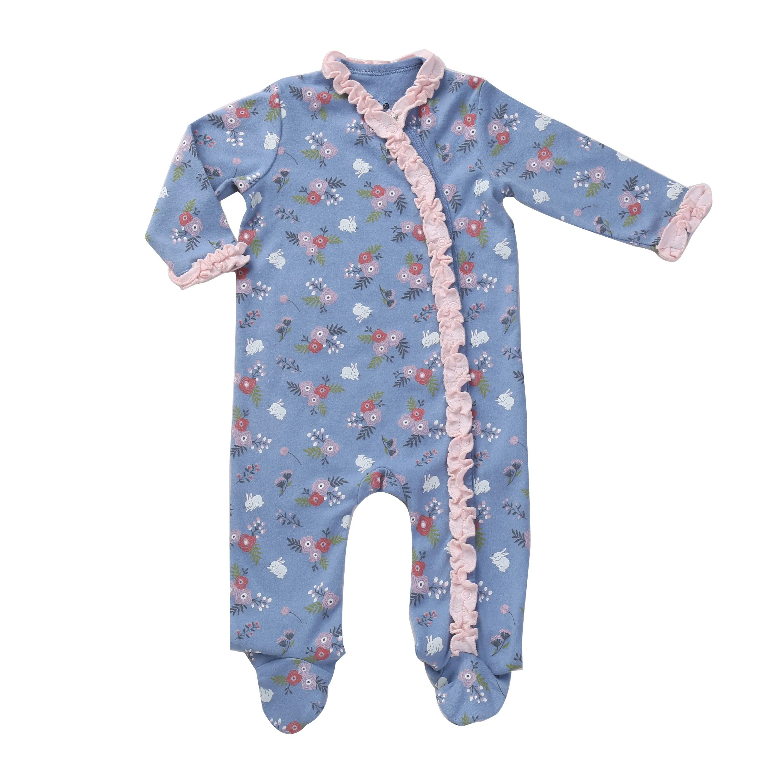 Asher & Olivia Baby Girl Twin Outfits Footed Pajamas Gift Set Side Snap Footies