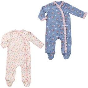 Asher & Olivia Baby Girl Twin Outfits Footed Pajamas Gift Set Side Snap Footies