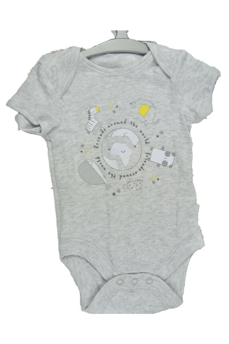Babies Boy Girls Babygrow Ivory Animal Print 3 Piece All in One Gift