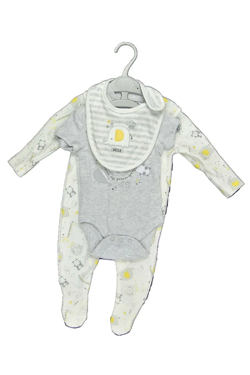 Babies Boy Girls Babygrow Ivory Animal Print 3 Piece All in One Gift