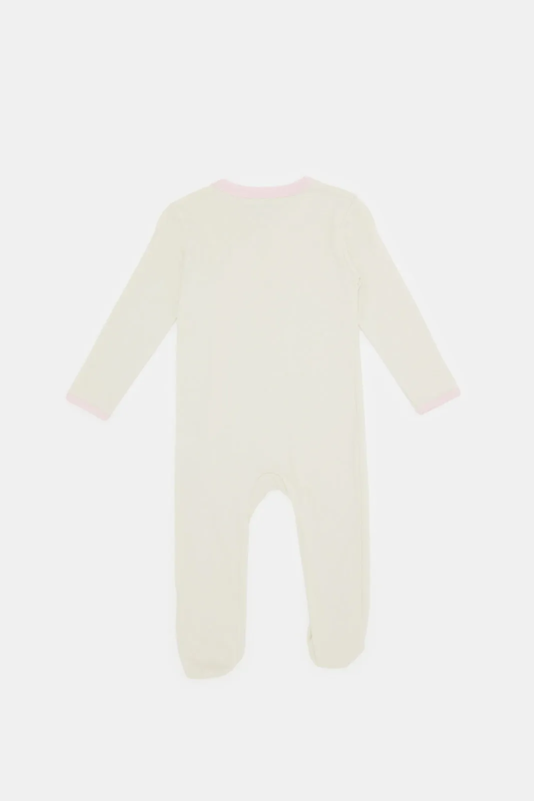 Babies Cream And White Printed Sleepsuits Set (2 Piece)