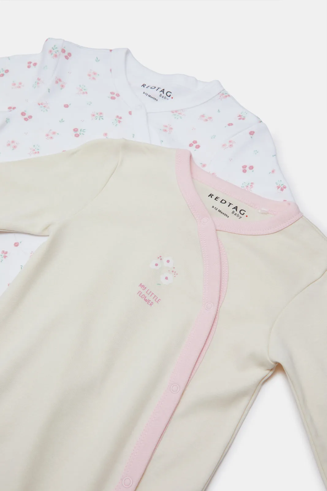Babies Cream And White Printed Sleepsuits Set (2 Piece)