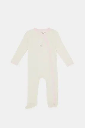 Babies Cream And White Printed Sleepsuits Set (2 Piece)