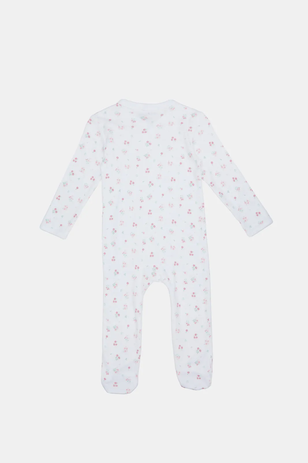 Babies Cream And White Printed Sleepsuits Set (2 Piece)