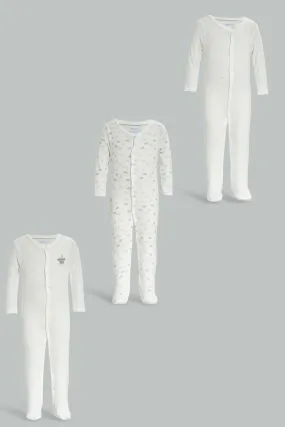 Babies Grey Printed Sleepsuit Set (Pack Of 3 )