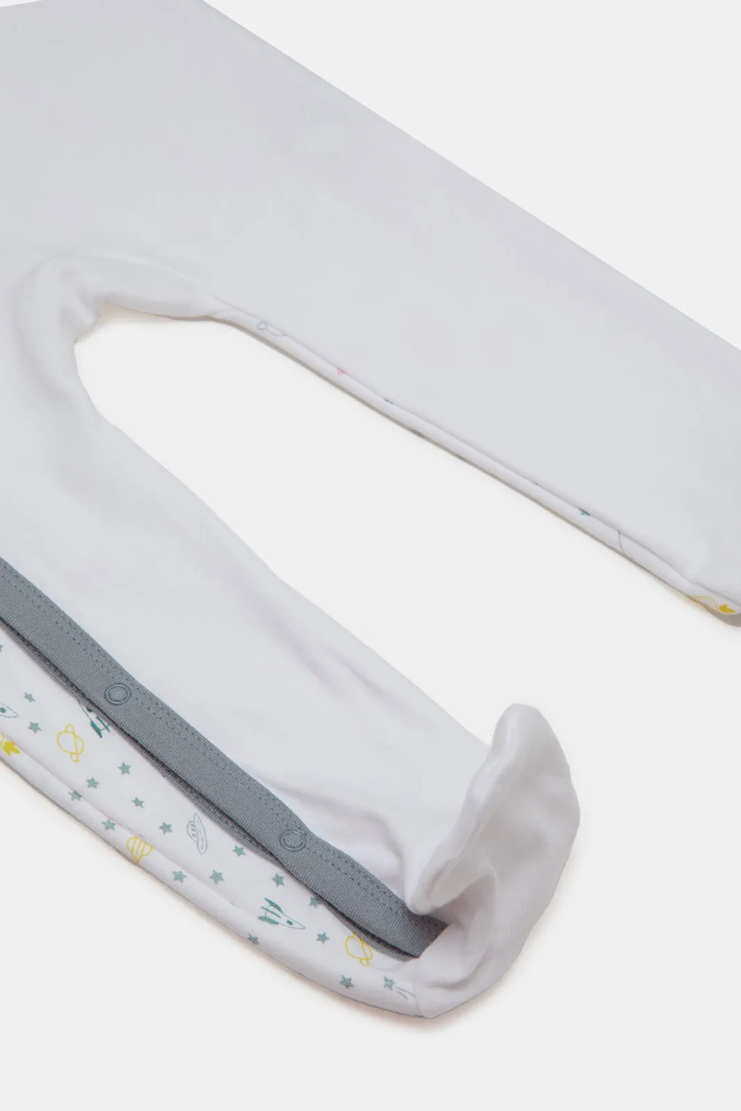 Babies White Printed Sleepsuit