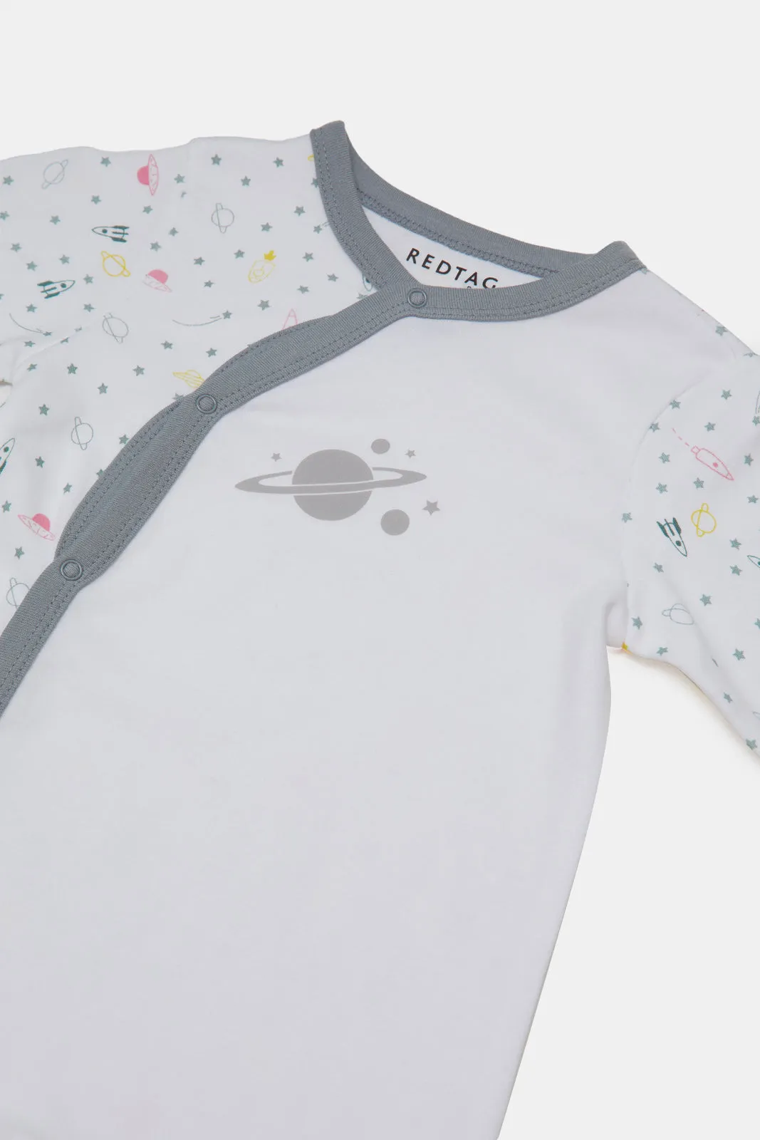 Babies White Printed Sleepsuit