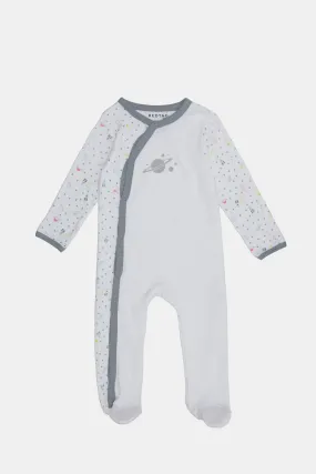 Babies White Printed Sleepsuit