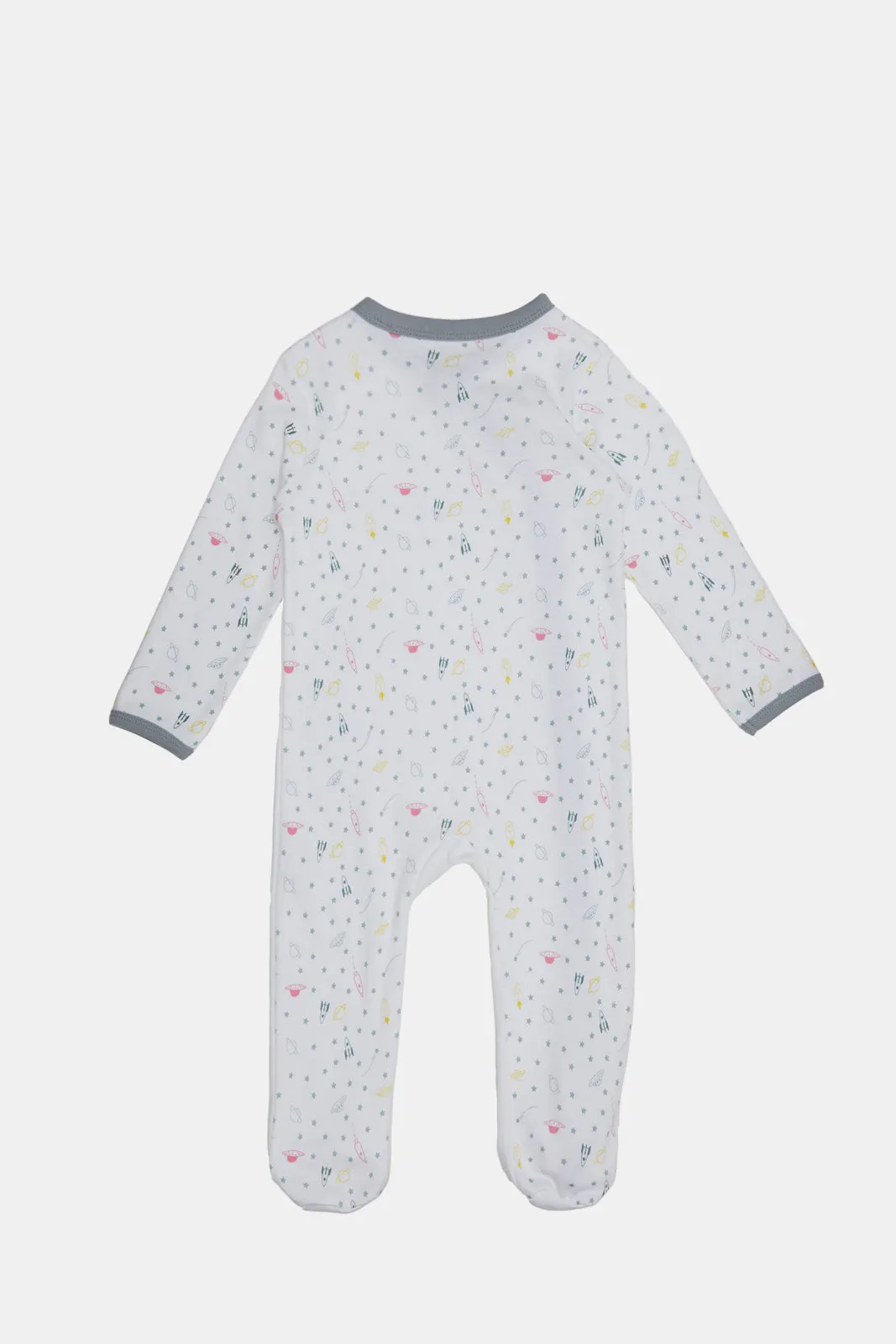 Babies White Printed Sleepsuit