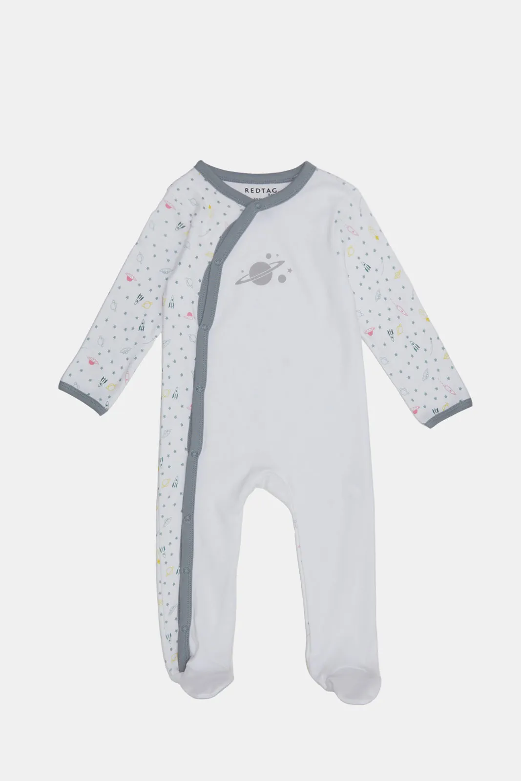 Babies White Printed Sleepsuit