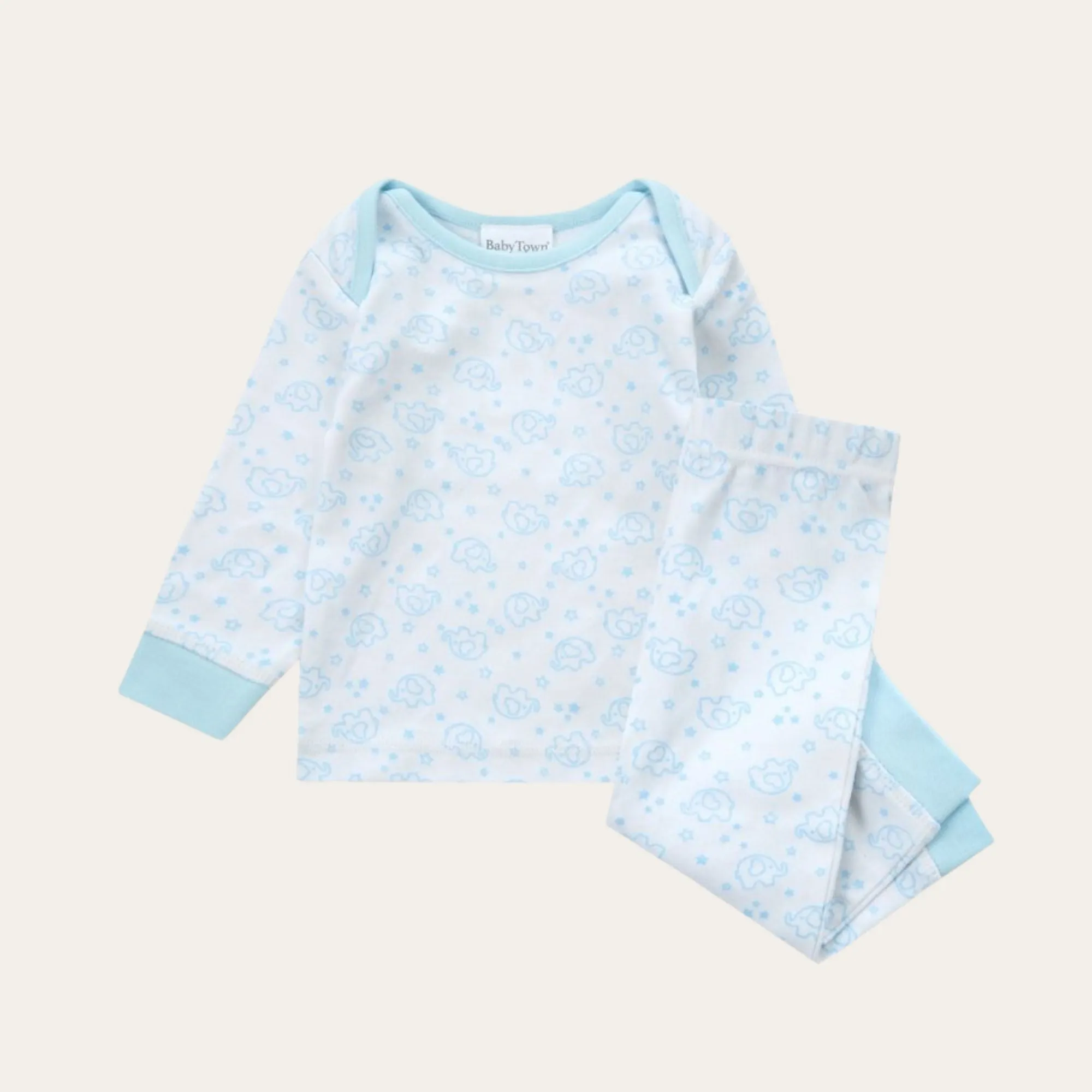 Baby All Over Elephant Print Pyjama Blue - 0-6 Months