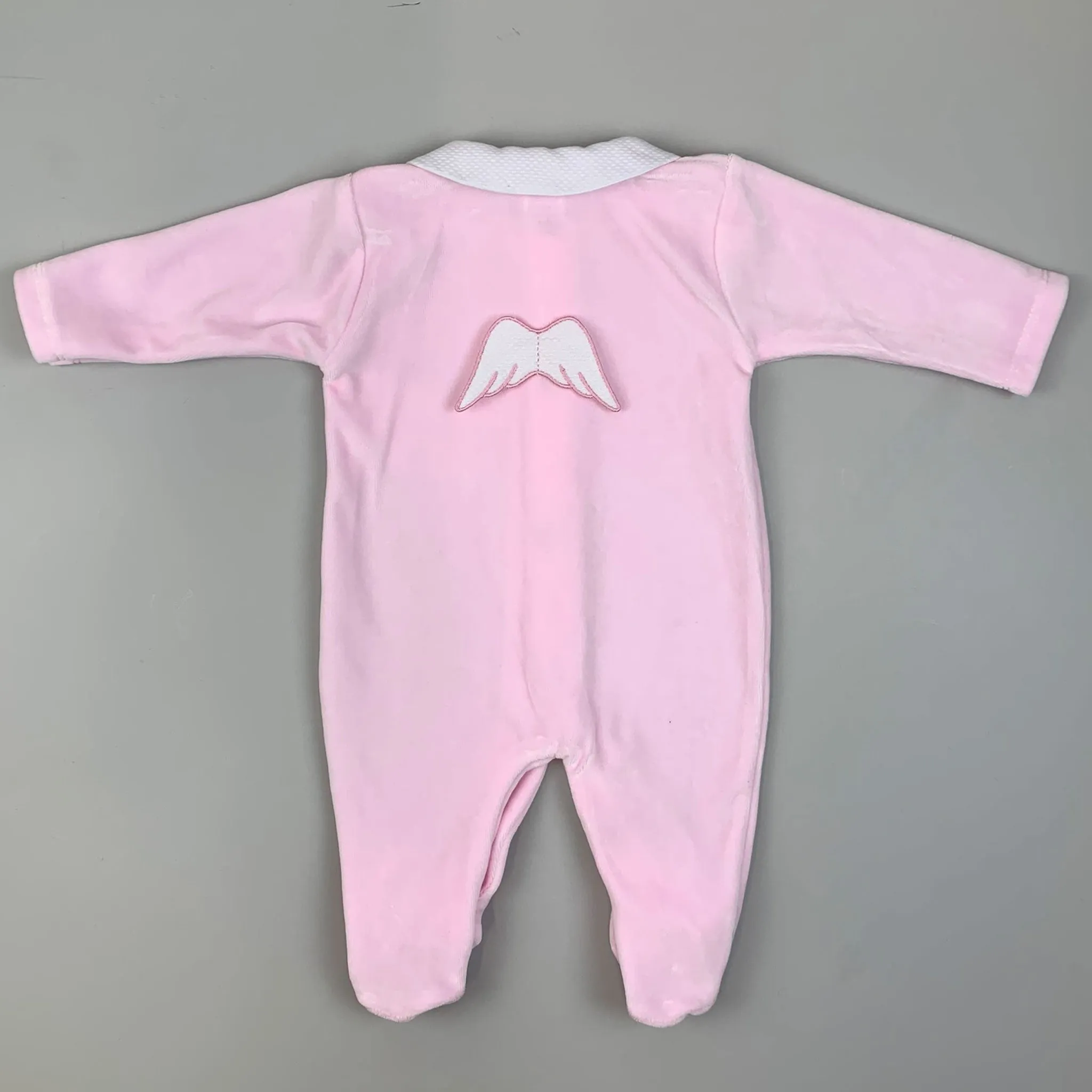 Baby Angel Wings Velour Sleepsuit with Hat -Pink