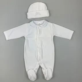 Baby Angel Wings Velour Sleepsuit with Hat - White