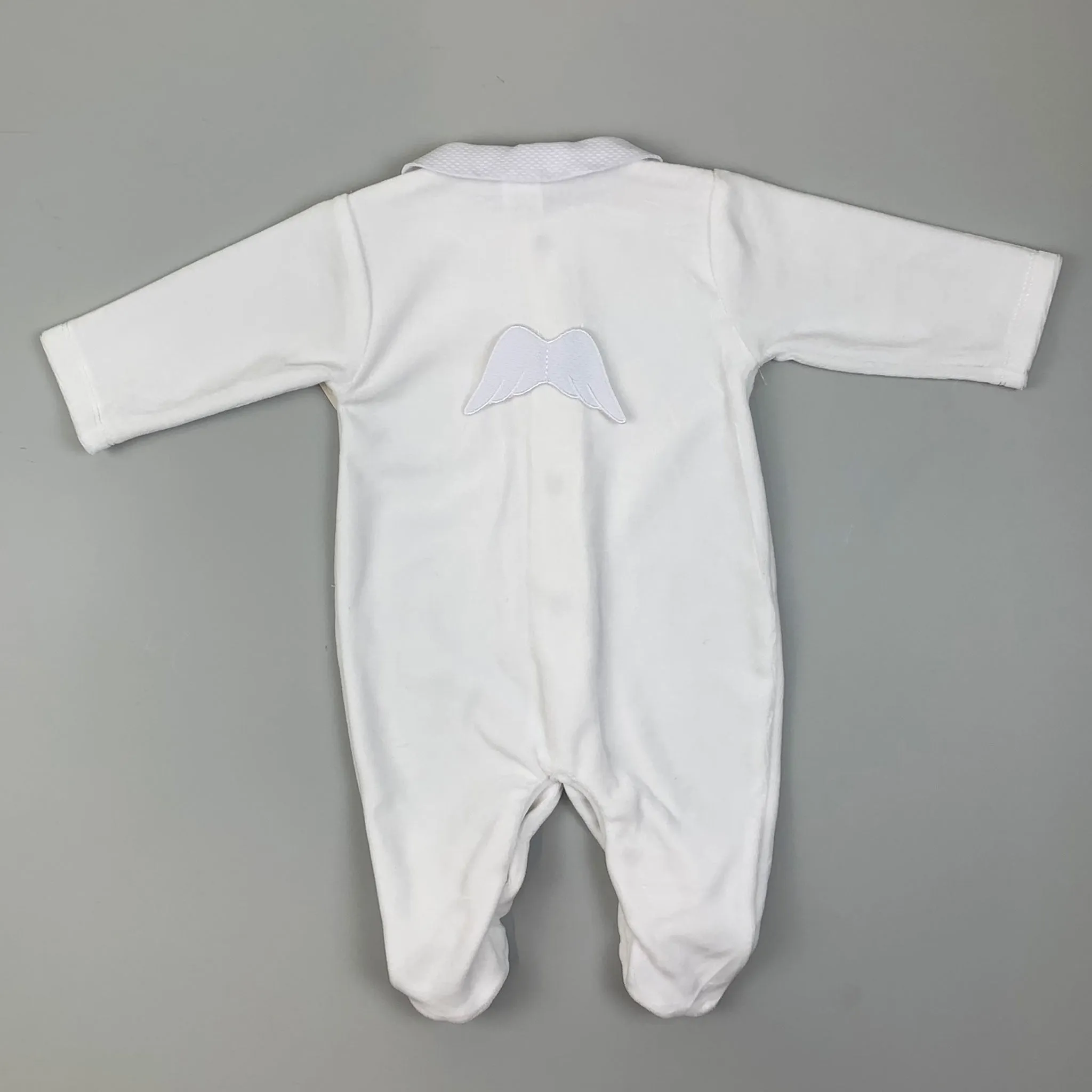 Baby Angel Wings Velour Sleepsuit with Hat - White