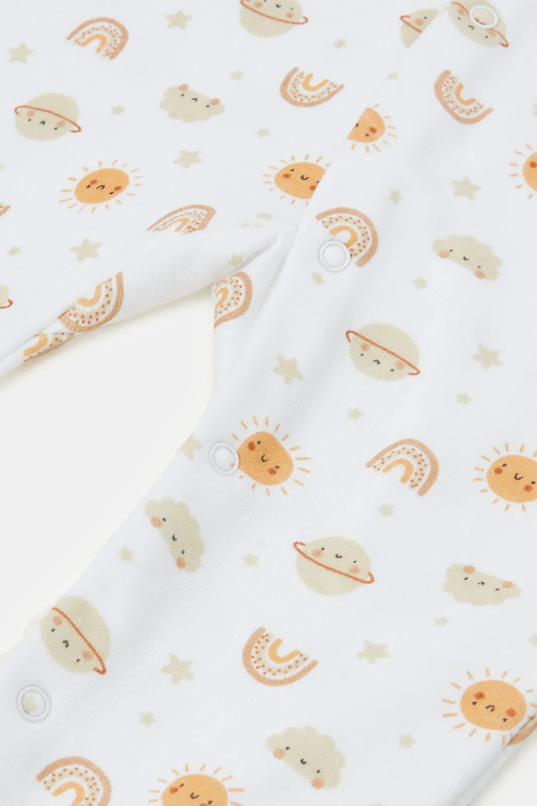Baby Beige And White Printed Sleepsuit Set (Pack of 2)