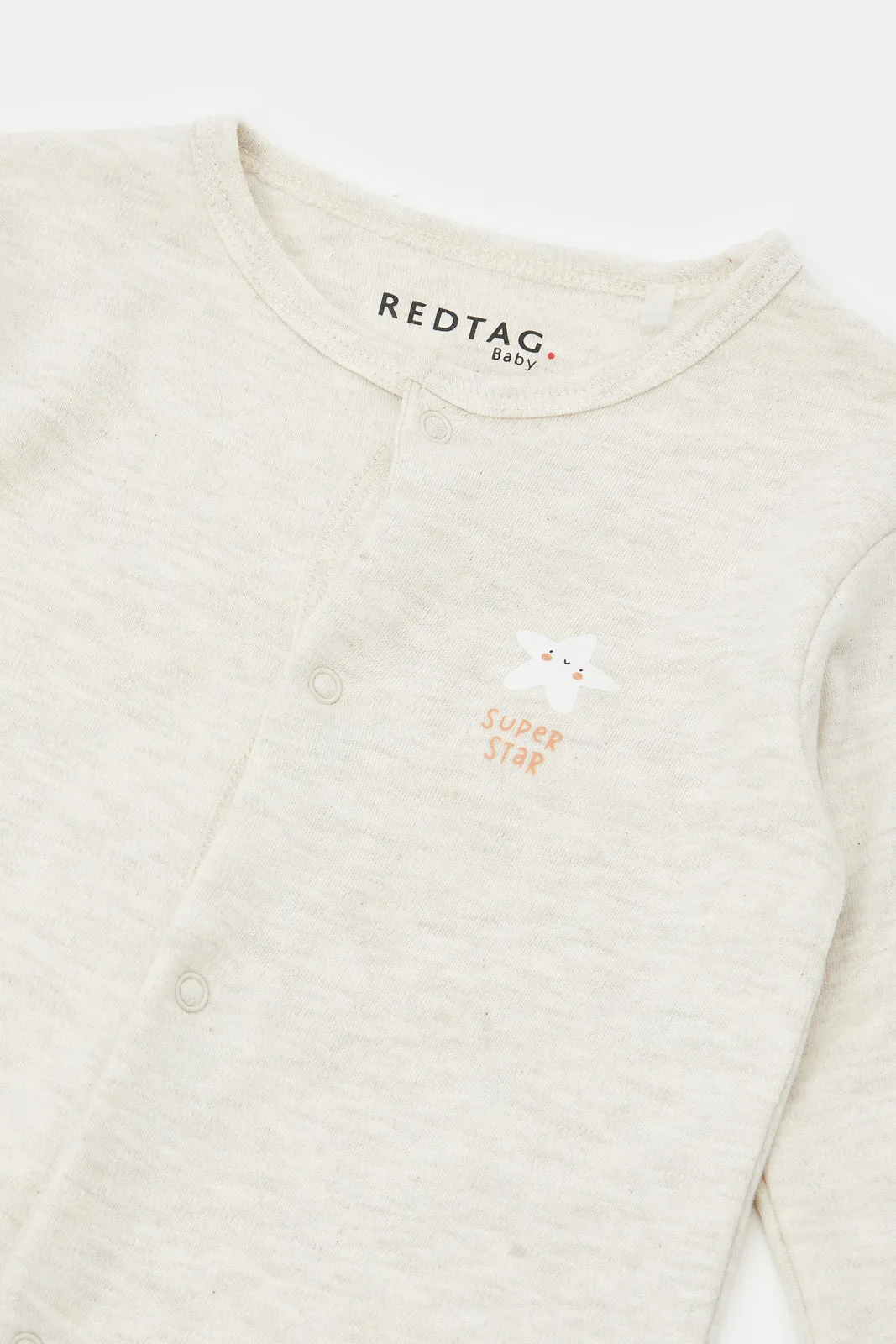Baby Beige And White Printed Sleepsuit Set (Pack of 2)