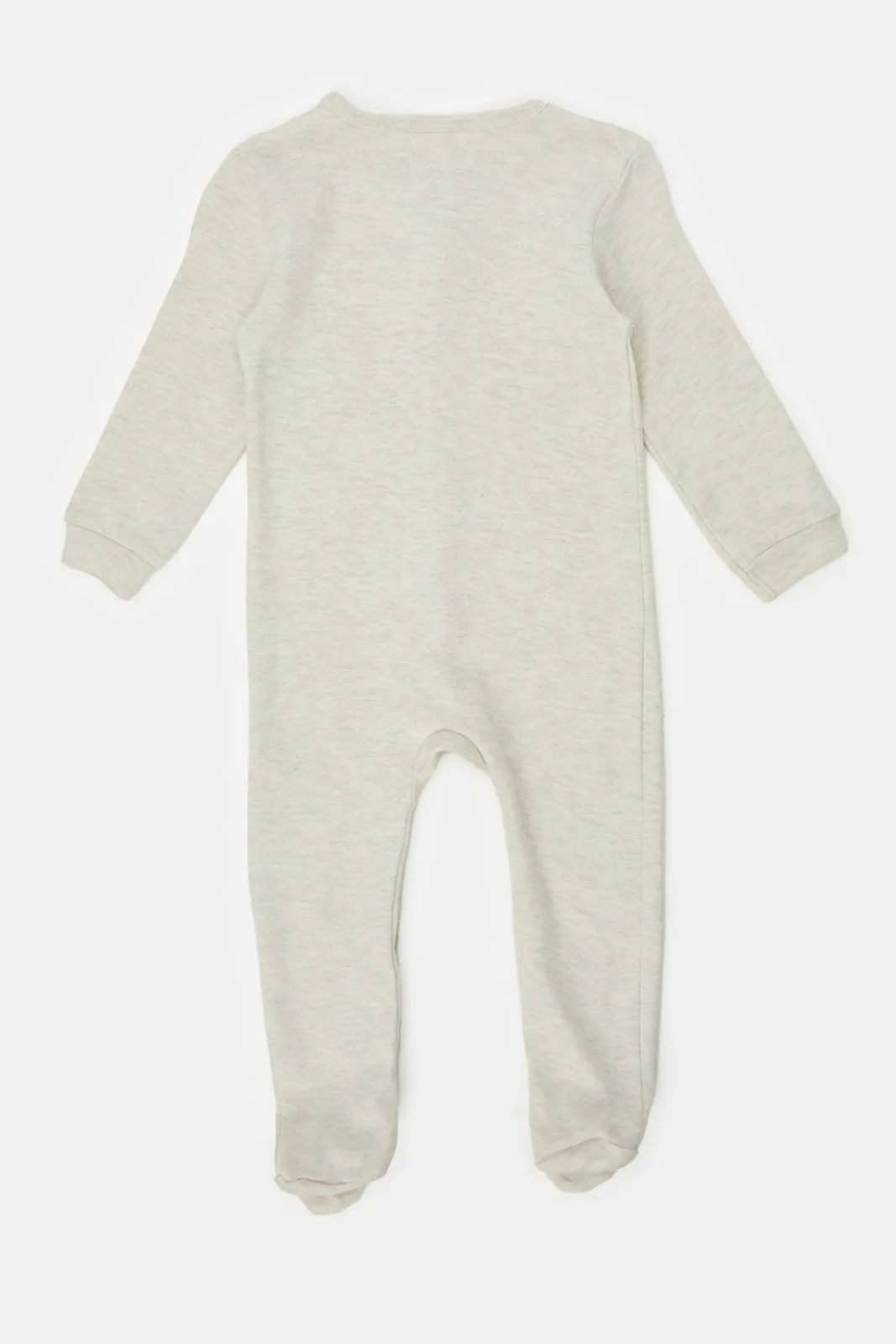 Baby Beige And White Printed Sleepsuit Set (Pack of 2)