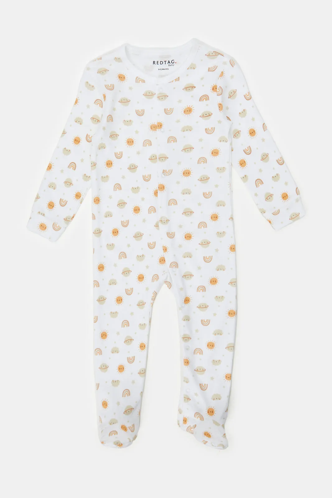 Baby Beige And White Printed Sleepsuit Set (Pack of 2)