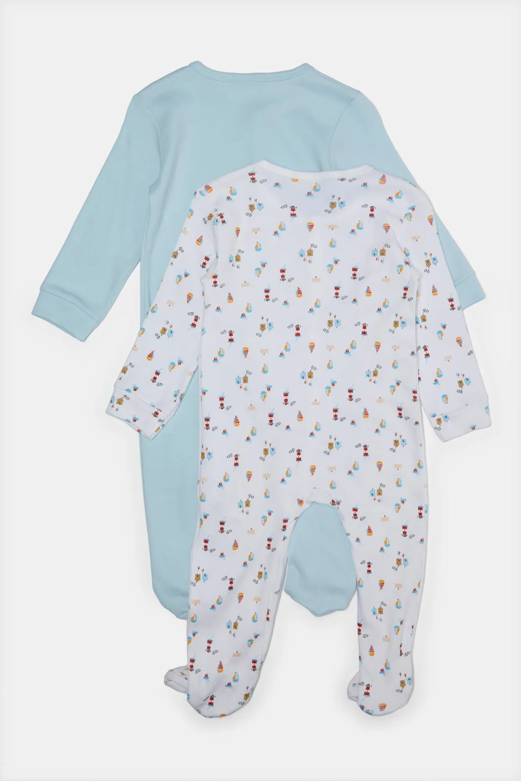 Baby Blue And White Sleepsuit Set (Pack of 2)