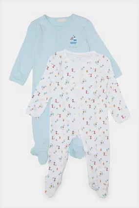 Baby Blue And White Sleepsuit Set (Pack of 2)