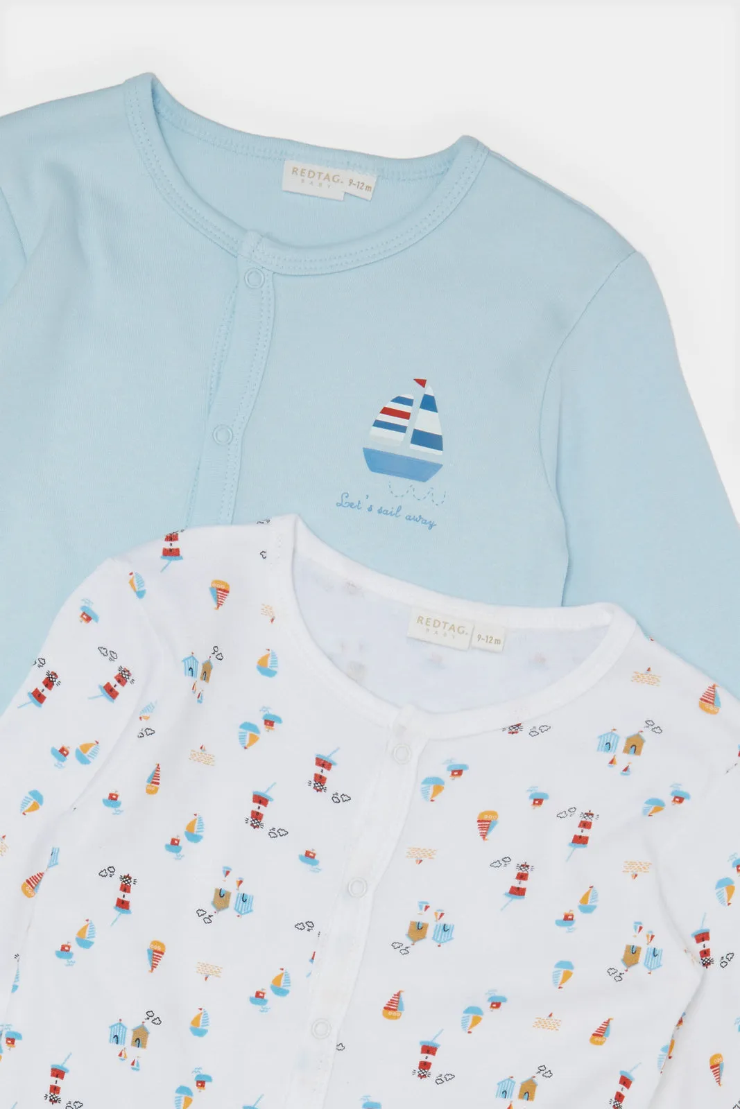 Baby Blue And White Sleepsuit Set (Pack of 2)