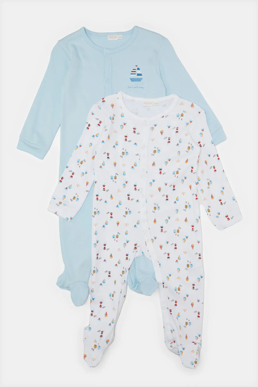 Baby Blue And White Sleepsuit Set (Pack of 2)