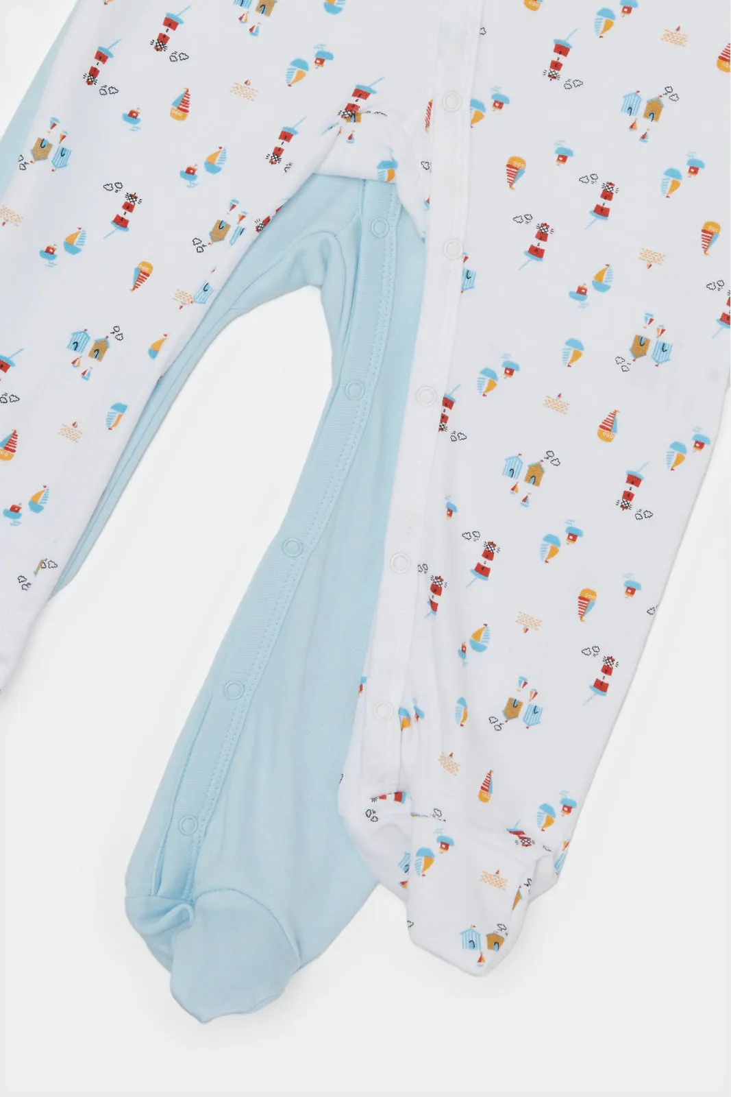 Baby Blue And White Sleepsuit Set (Pack of 2)