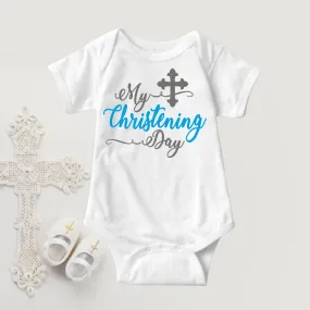 Baby Boy Christening Baptism Dedication Onesies - Blue Silver