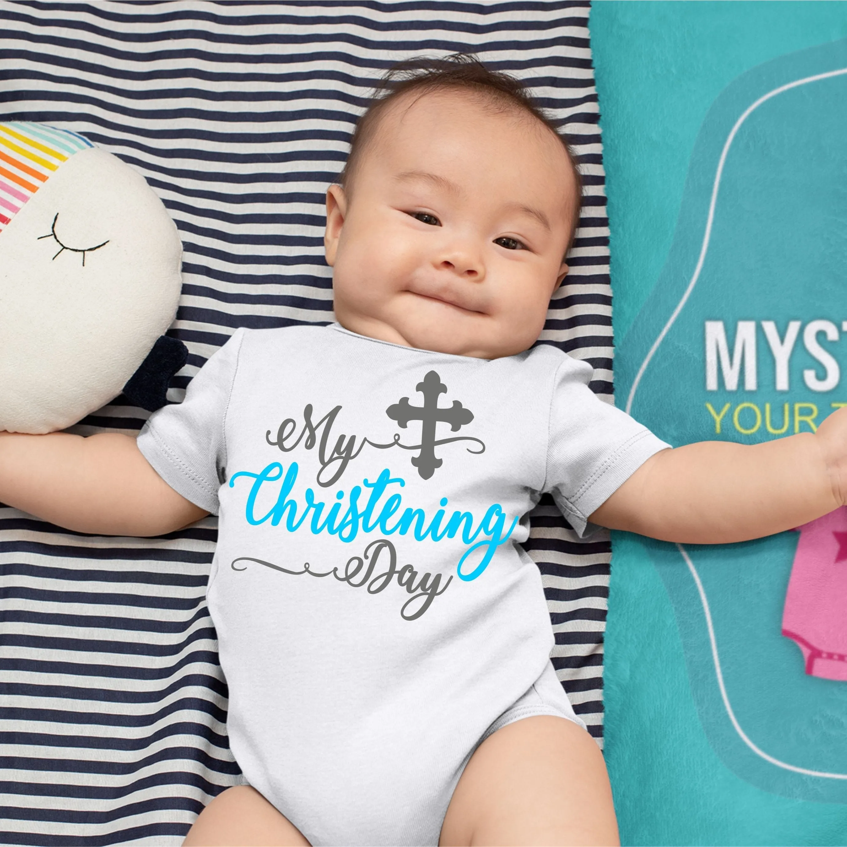 Baby Boy Christening Baptism Dedication Onesies - Blue Silver