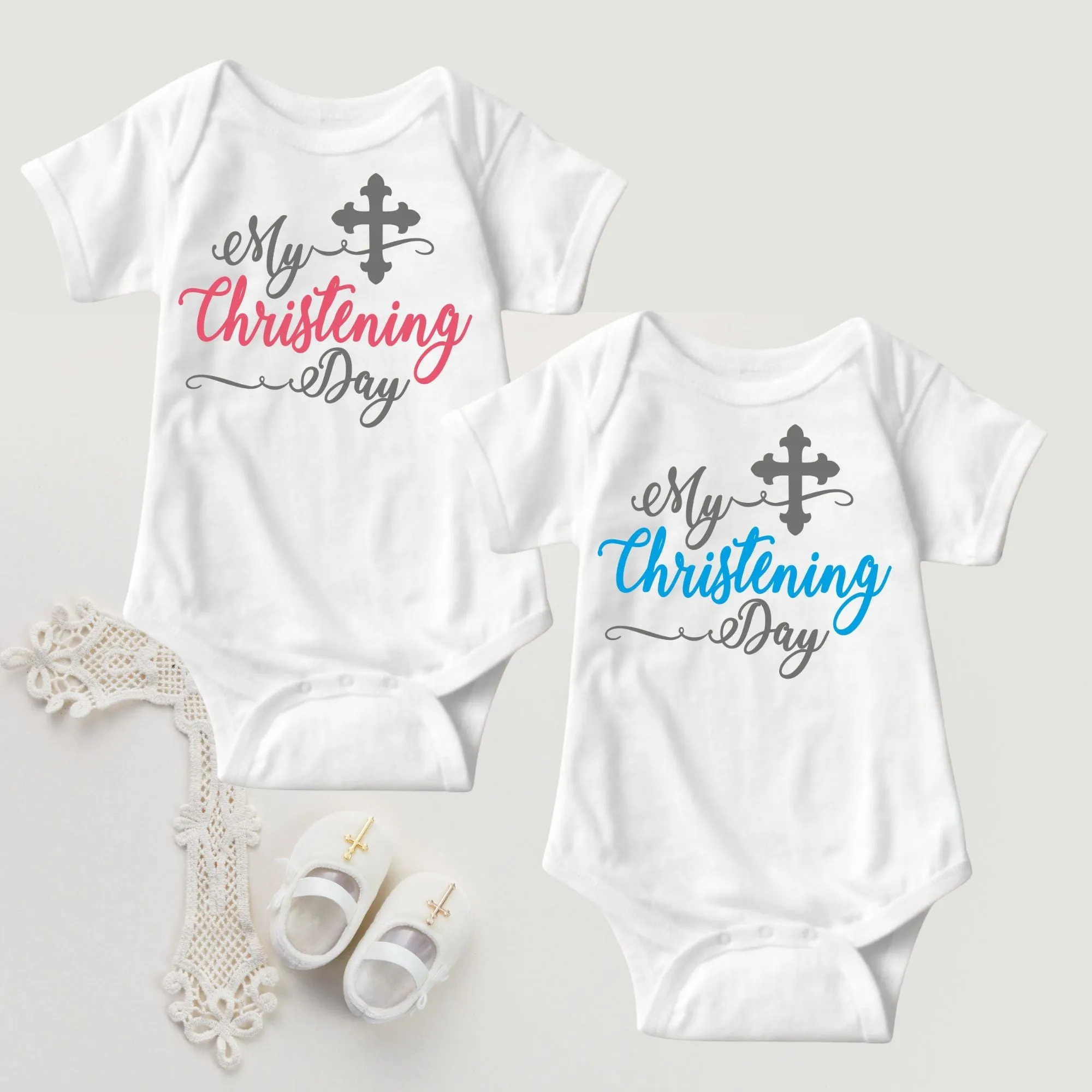 Baby Boy Christening Baptism Dedication Onesies - Blue Silver