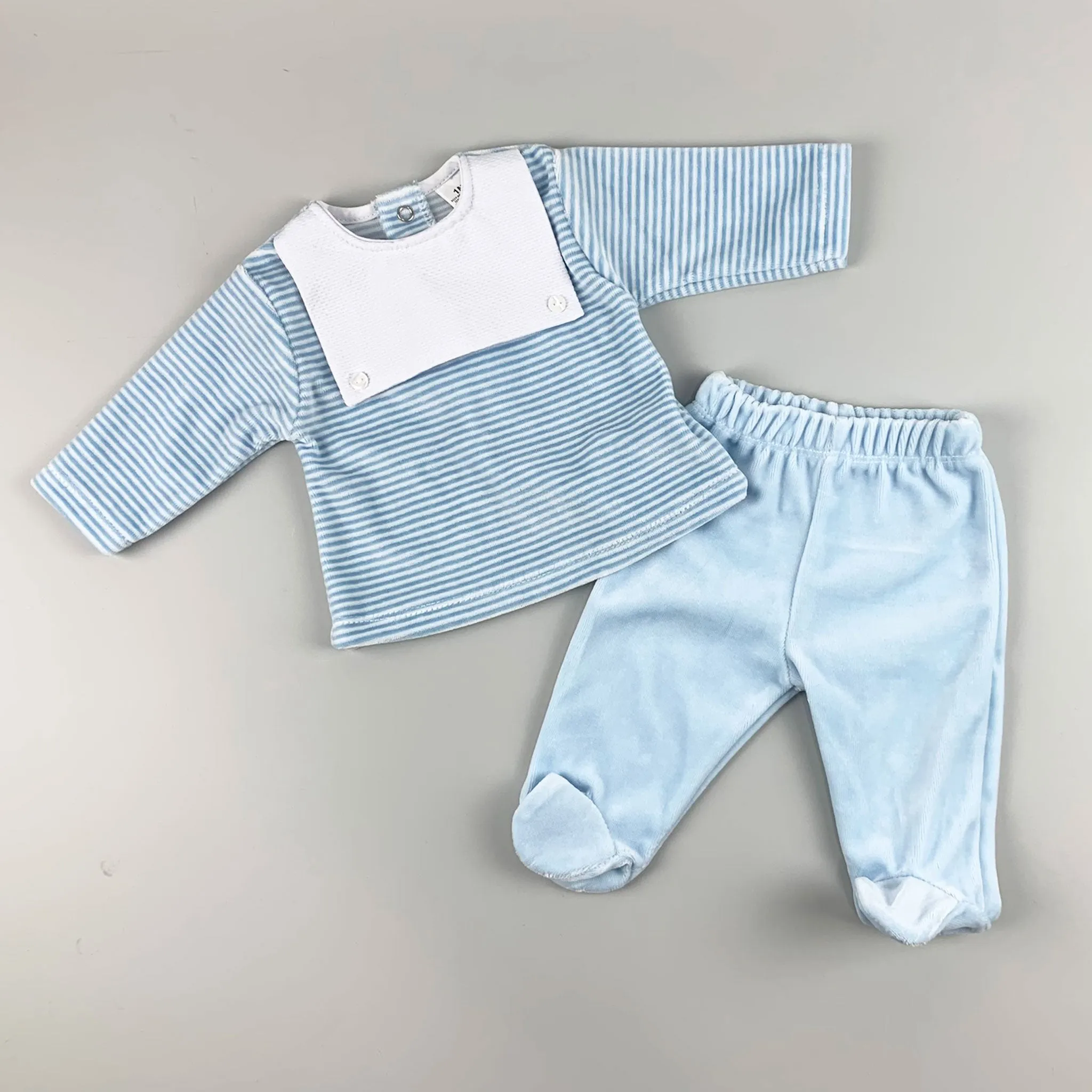 Baby Boy - Two Piece Velour Outfit with Stripes- Blue