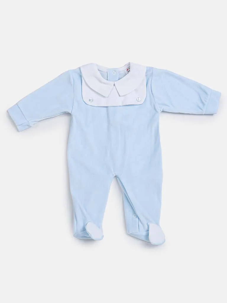 Baby Boy Velvet Sleepsuit - Blue & White
