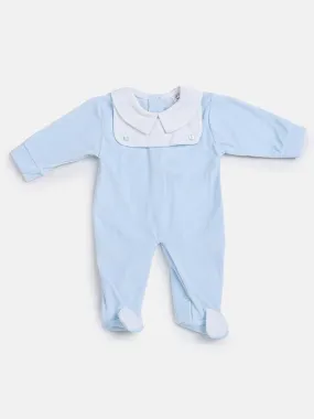 Baby Boy Velvet Sleepsuit - Blue & White